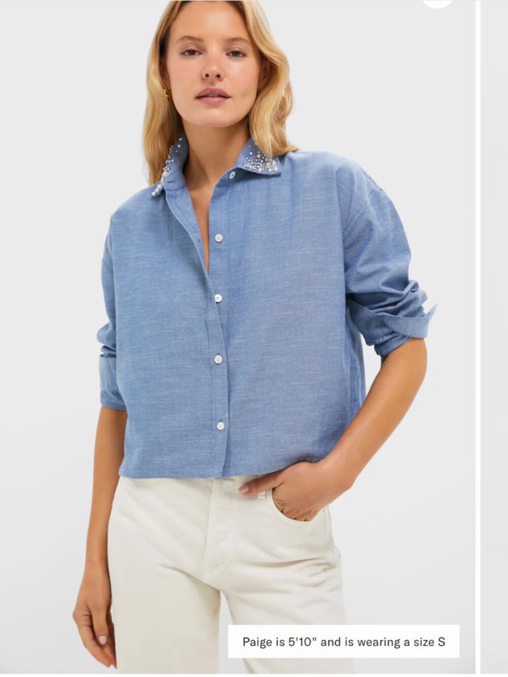 NWT Tuckernuck Chambray Denim Embellished Cropped Jasper Button Down - Small